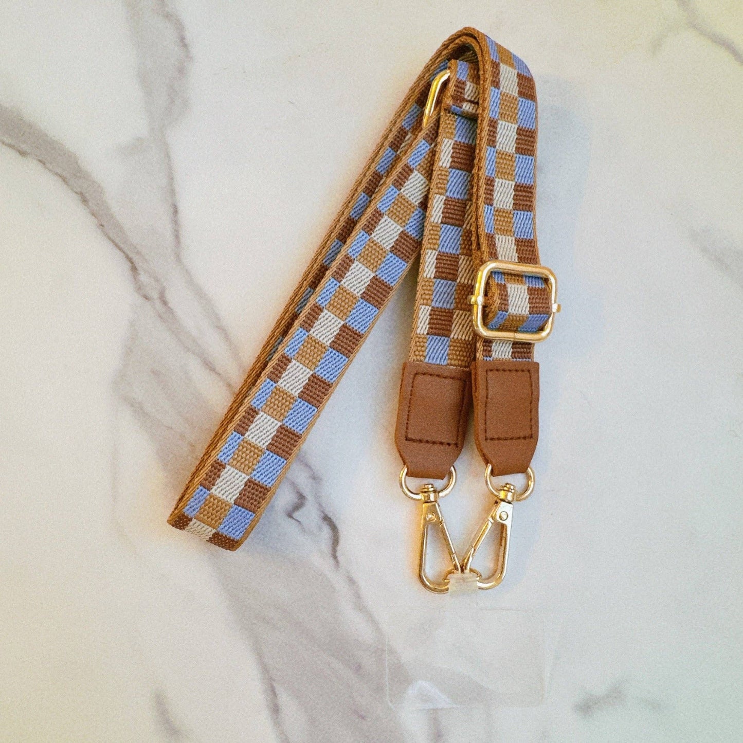 Checkered Crossbody Phone Lanyard: Brown